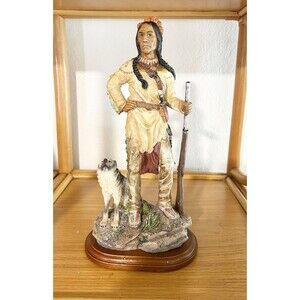 Vintage Native American Indian Indigenous Chief with Wolf Statue